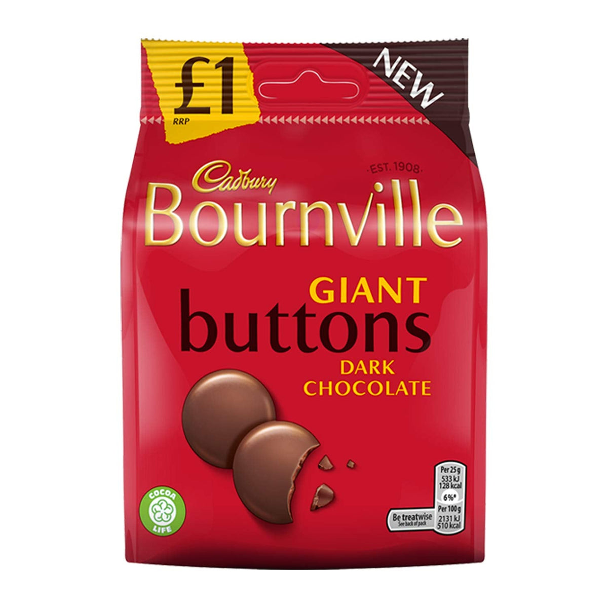 Cadbury Bournville Dark Chocolate Giant Buttons, 95 g