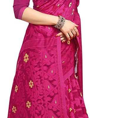 Aishwarya Sarees Women's Jamdani Jute Cotton Saree With Blouse Piece (AS - SOFT DHAKAI NEW -1_Pink)