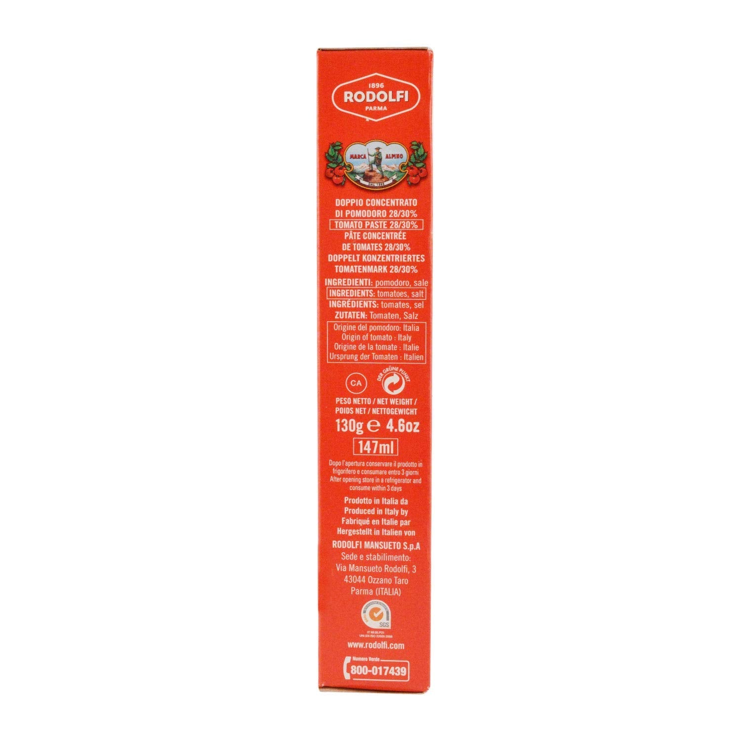 RODOLFI PARMA 1896 Tomato Paste Tube, 130Gram
