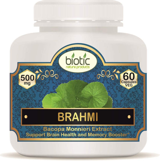Biotic Brahmi Capsules - Bacopa Monnieri Extract 500mg - 60 Veg Capsules