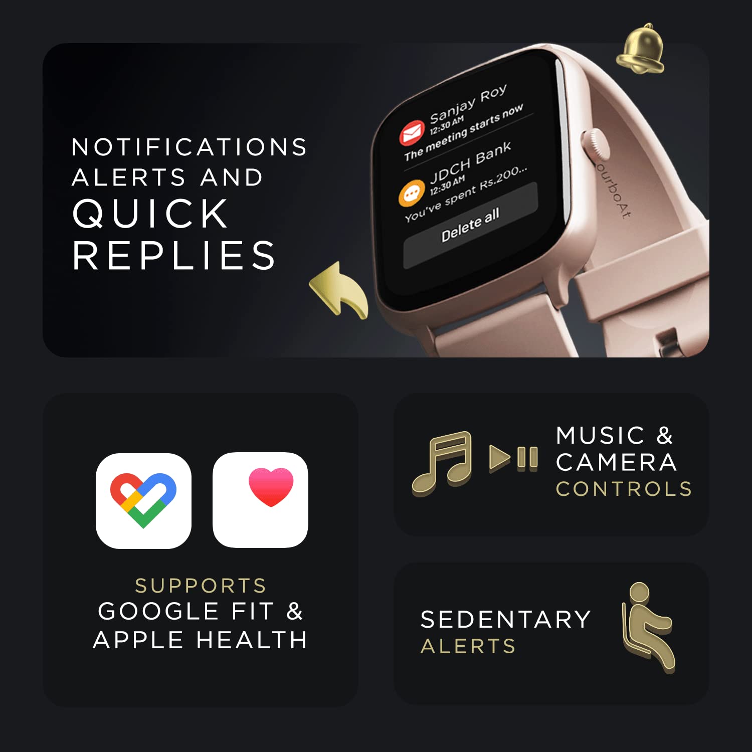 boAt Wave Style Call Smart Watch with Advanced BT Calling Chip,DIY Watch Face Studio, Coins, 1.69" HD Display, Health Ecosystem, Live Cricket Scores, Quick Replies, HR & SpO2(Cherry Blossom)
