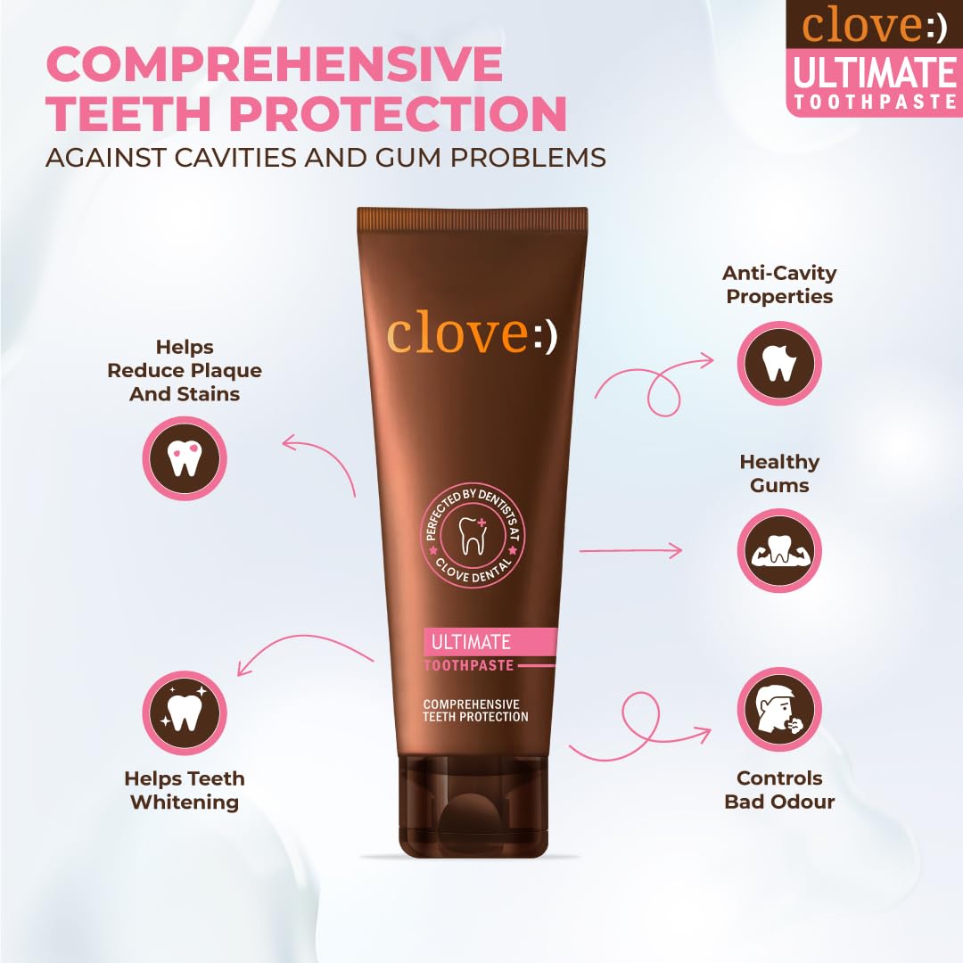 Clove Ultimate Toothpaste | Active Freshness | Cavity Prevention | Teeth Whitening | Healthy Gums & Oral Care | Triclosan Free | Paraben Free | Peroxide free | Mint | Pack of 1 (100 gms)