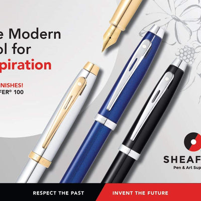 Sheaffer Gift 100 Glossy Blue Fountain pen with Chrome Plated Trim | Fountain Pen Medium Nib | Pen Set for Gift