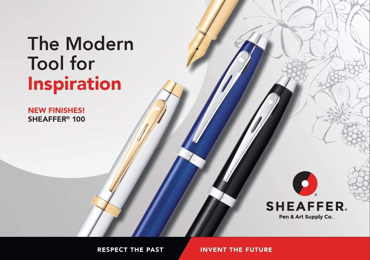 Sheaffer Gift 100 Glossy Blue Fountain pen with Chrome Plated Trim | Fountain Pen Medium Nib | Pen Set for Gift