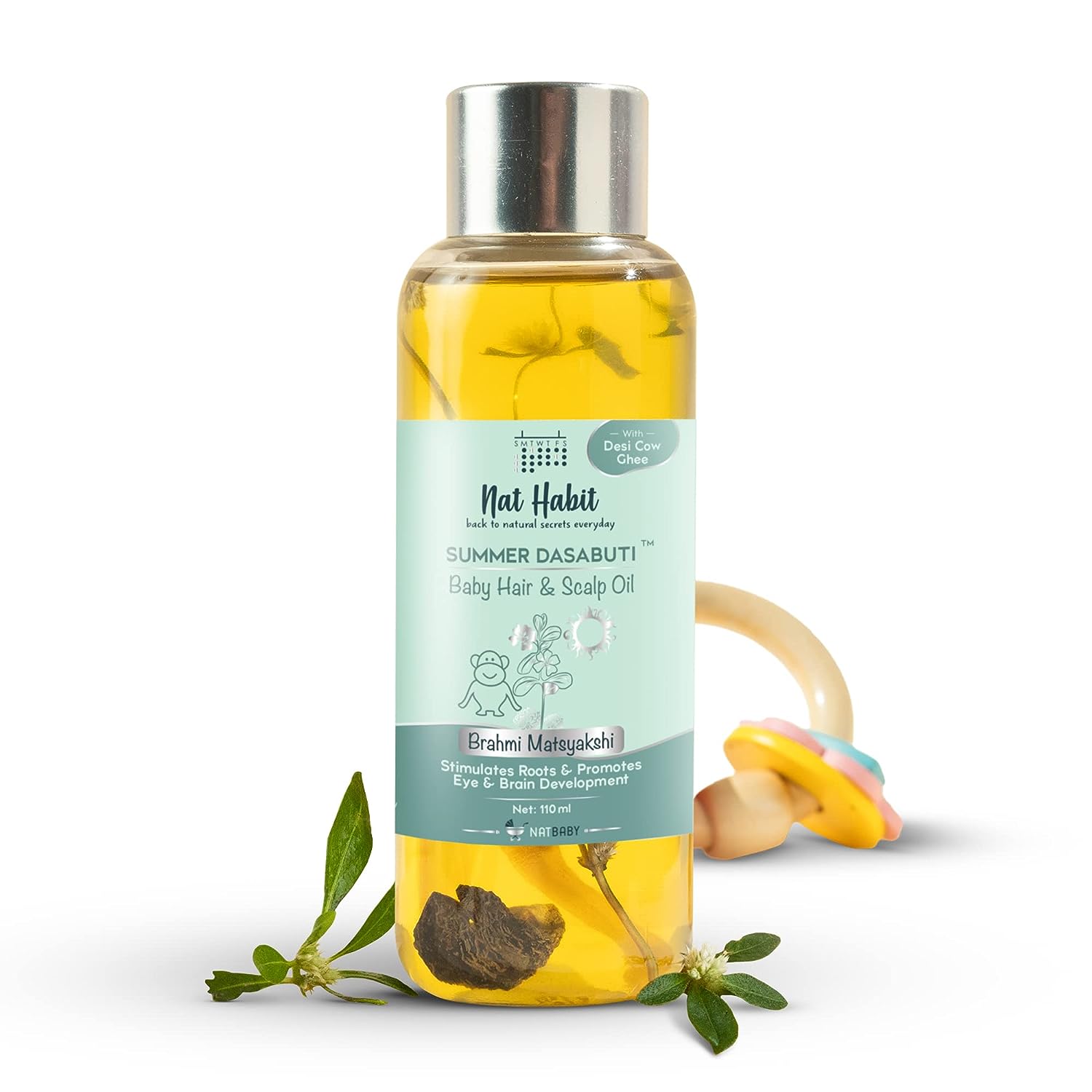 5x Nat Habit Summer Baby Scalp & Hair Oil with Brahmi Matsyakshi Dasabuti, Cools Body & Aids Good Sleep - 110ml - Pack of 5
