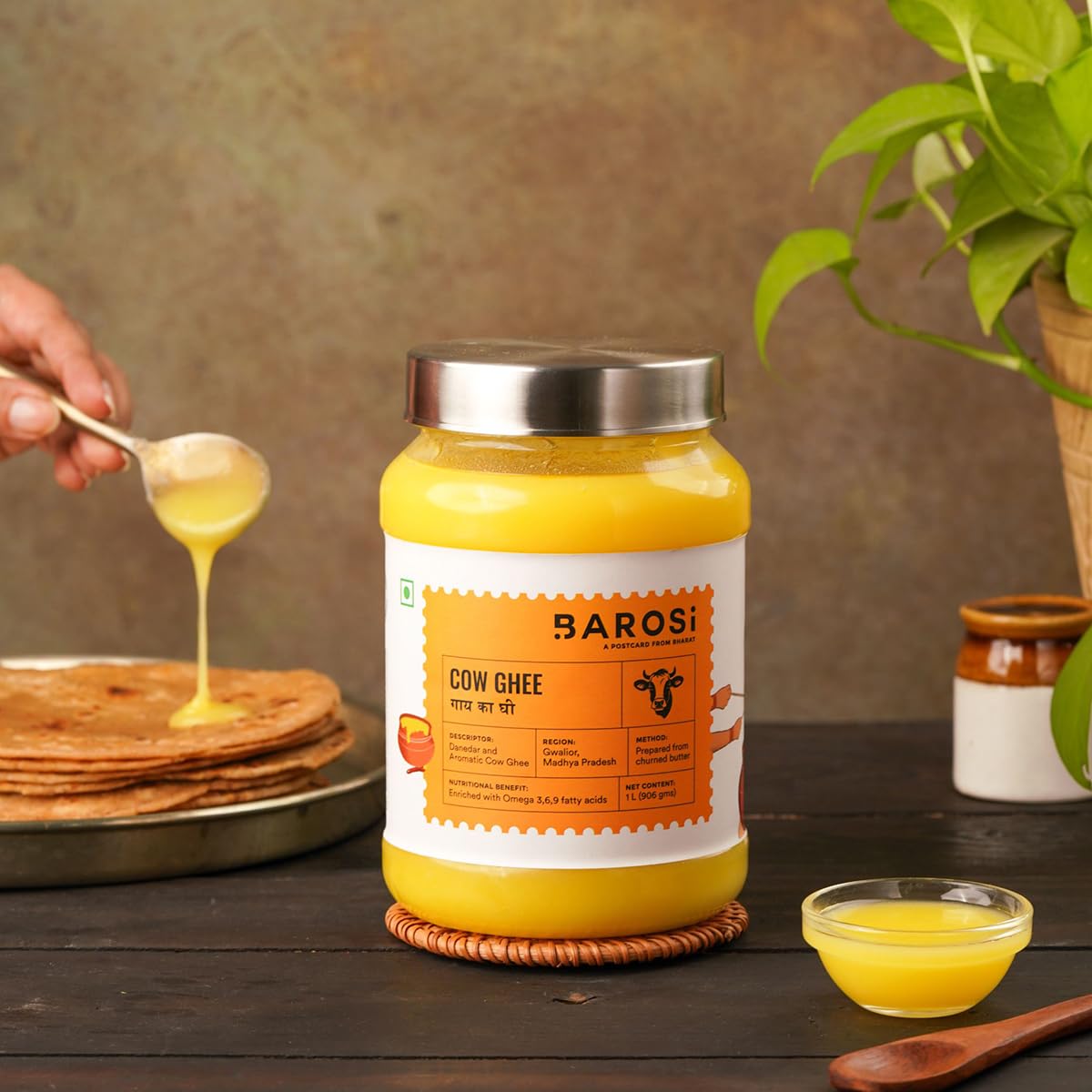 Barosi Premium Cow Ghee 1000 ml | 100% Pure | Danedar Texture | Rich In Good Fats And Antioxidants | Easy To Digest