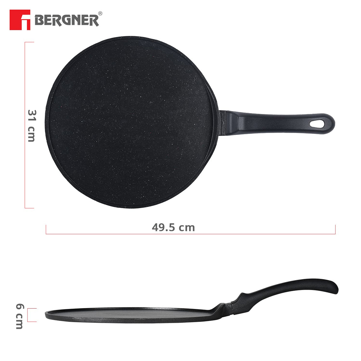 BERGNER Senator Die-Cast Aluminium Non-Stick Dosa Tawa, 31cm, Black