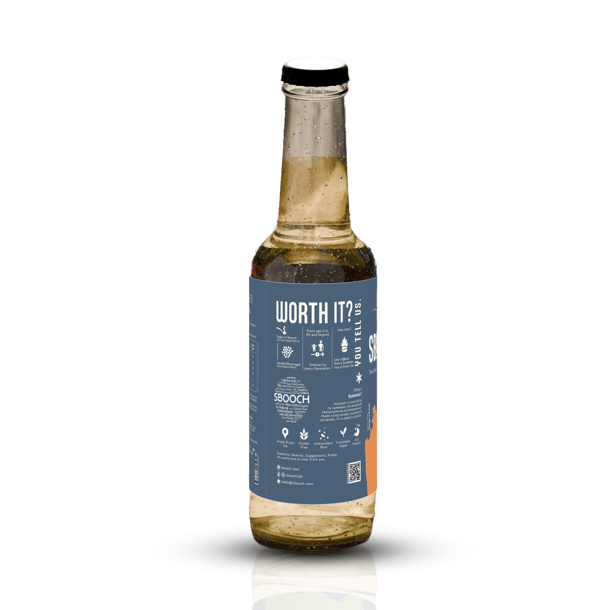 SBOOCH - Indian Sparkling Kombucha Tea | Koshimbir Flavor |275ml Pack of 6| Gut-Friendly Beverage | Antioxidant-Rich Zero Preservatives| Alcohol-Free Fermented Tea | Vegan & Gluten-Free