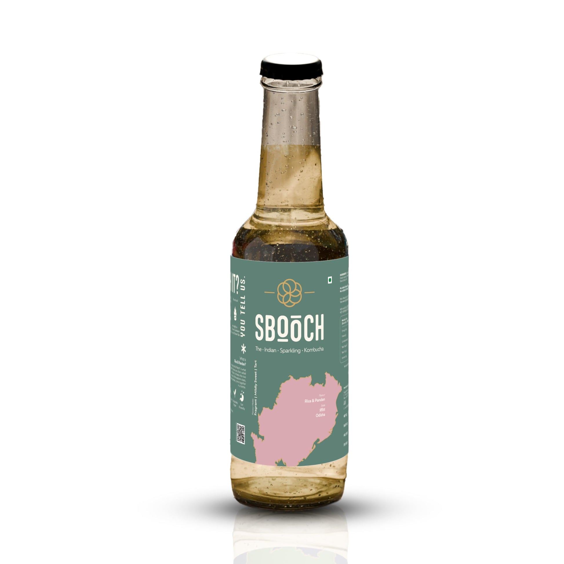 SBOOCH - Indian Sparkling Kombucha Tea | Rice & Pandan Flavor |275ml Pack of 6| Gut-Friendly Beverage | Antioxidant-Rich Zero Preservatives | Alcohol-Free Fermented Tea | Vegan & Gluten-Free