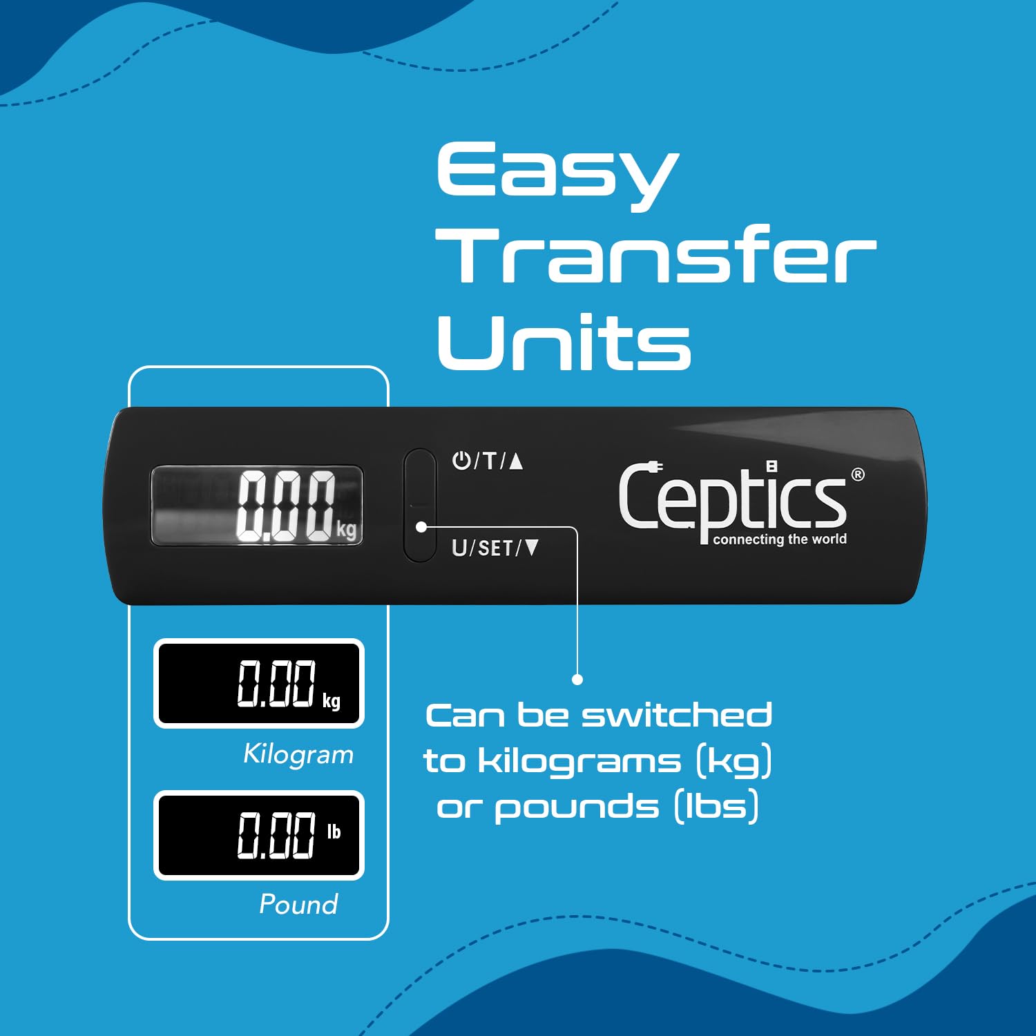 Ceptics weight machine for luggage weighing scale, luggage weighing scale capable capacity up to 50 Kg, weighing machine for luggage with LCD display luggage scale for bags, home, shop - BLACK