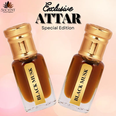50CENTS Luxury Black Musk Attar Perfume Oil 6ml, Natural Premium Alcohol-Free Scent, Unisex Travel Friendly Pocket Perfumes, Long Lasting Fragrance, Roll On Attars for Men and Women