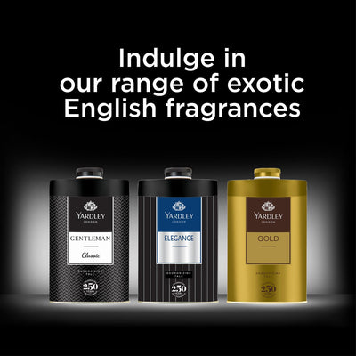 4x Yardley London Elegance Deodorizing Talc| Fougere Aromatic Woody Fragrance| Masculine Fragrance| Body Talc for Men| 250g - Pack of 4