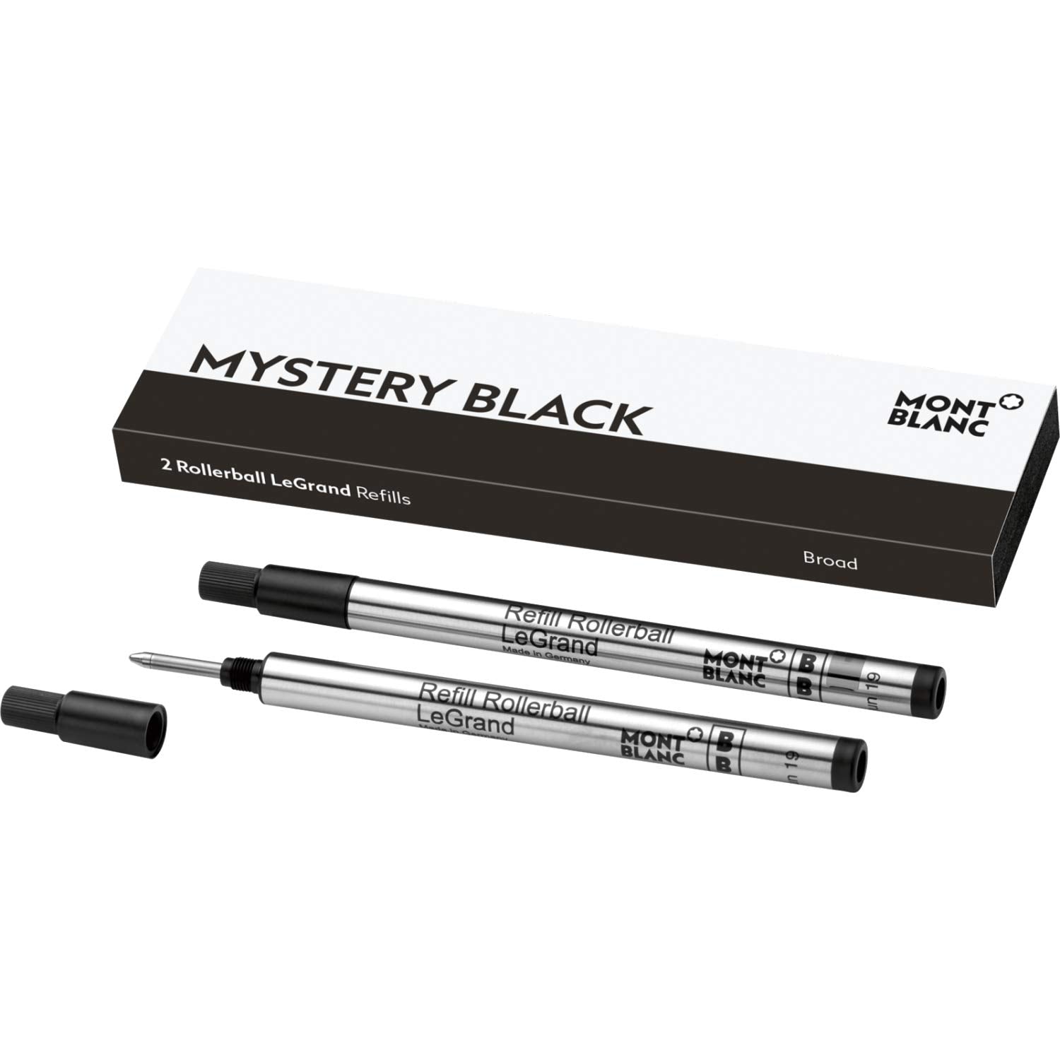 Montblanc Rollerball LeGrand Refills (B) Mystery Black 113840 - Pen Refills for Meisterstück LeGrand Rollerball Pens with a Broad Tip - 2 x Black Pen Cartridges