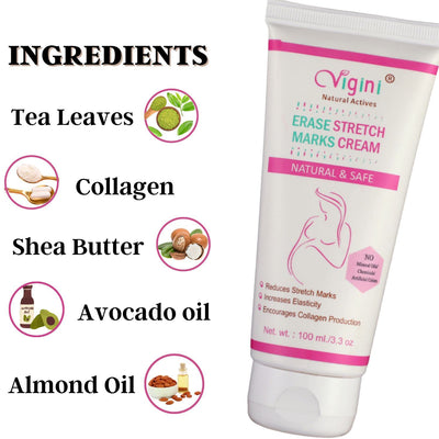 Vigini 100% Natural Actives Stretch Marks Cream for Body & Pre-Post Pregnancy, Remove Hyperpigmentation, Anti-Cellulite, Remove Scars - 100ml