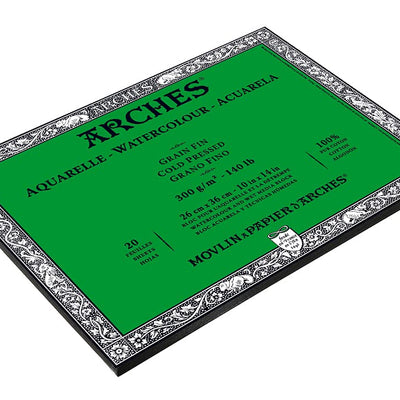 Arches Watercolour 300 GSM Cold Pressed Natural White 26 x 36 cm Paper Blocks, 20 Sheets