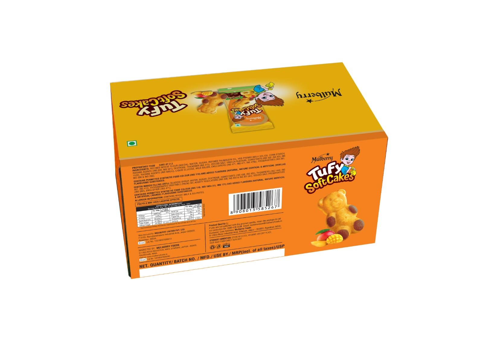 Mulberry Tufy Teddy Soft Cakes | Enriched with Mango Filled | Mono Outer Cookie Cake | Vegetarian Fruit Cake For Kids and Adults | 336 gms