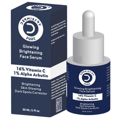 Dermistry 16% Vitamin C 1% Alpha Arbutin Skin Lightening Brightening Instant Glowing Fairness Face Serum Removes Pigmentation Dull Skin Dark Spots Corrects Radiance Sun Damage Repair 30 ml