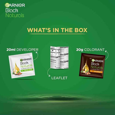 Garnier, Hair Colouring Crème, 100% Grey Coverage, Softening and Increased Shine, Black Naturals, 4.0 Natural Brown, 20g + 20ml