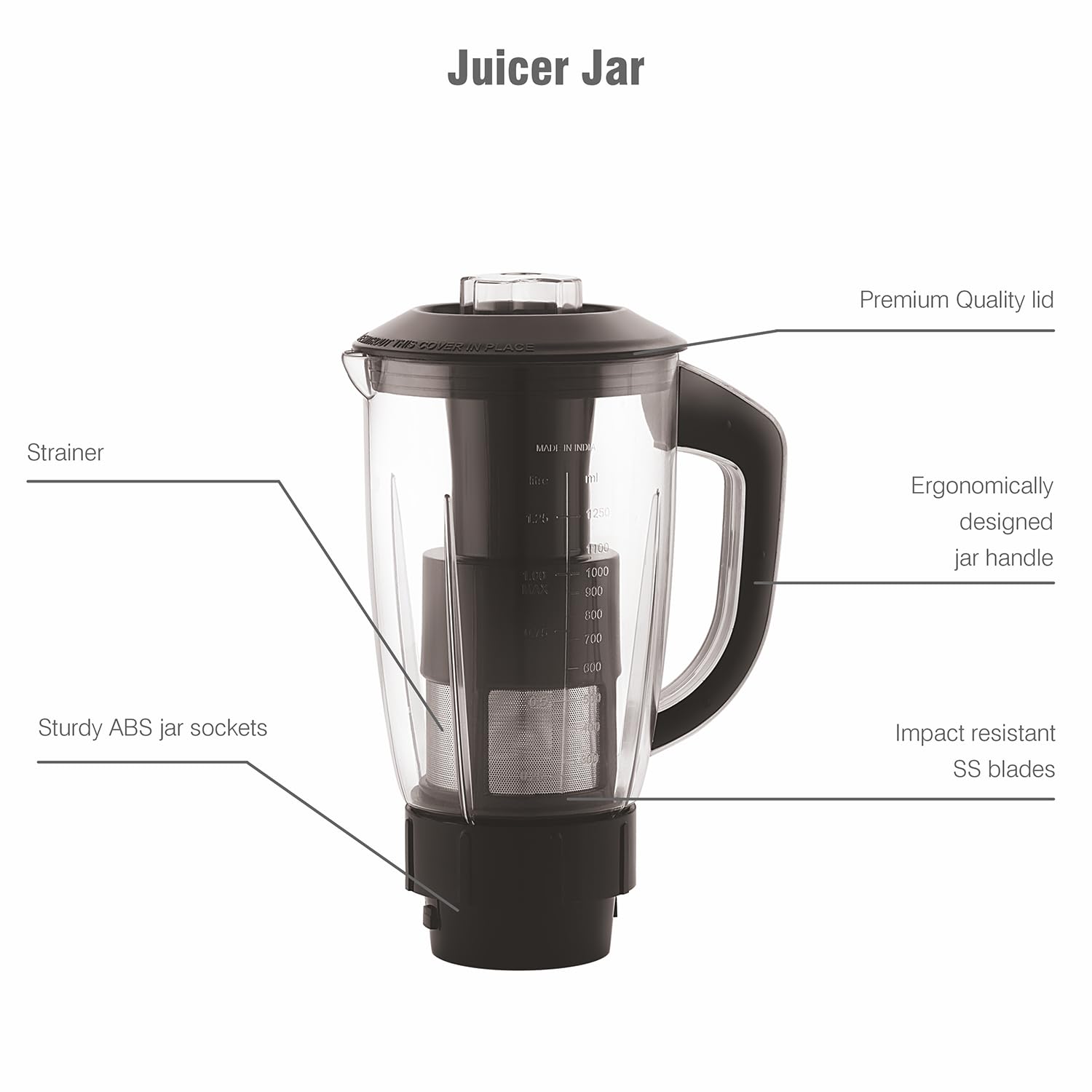 Cello Kitchenette Collection Levanate Pro Plus Mixer Grinder with 3 Jars & 1 Juicer | 500 Watts | 3X Speed Control | Set of 4 | Black