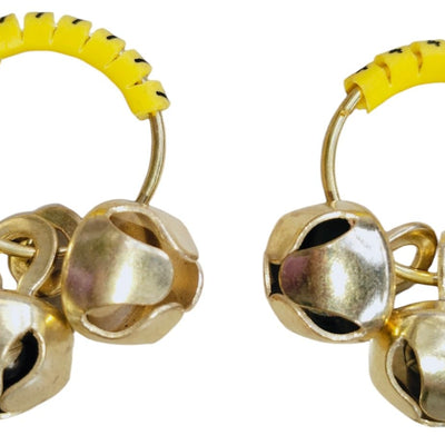(Big Size, High Sound) Classy Looks Ghungroo Bells Finger Clapping Ring Yellow Kadi (Non Brass) Home Temple Pooja Aarti Bhajan Ganapati Ganesh Navratri Festivals Musical Gifting Goddess Chiming (2)