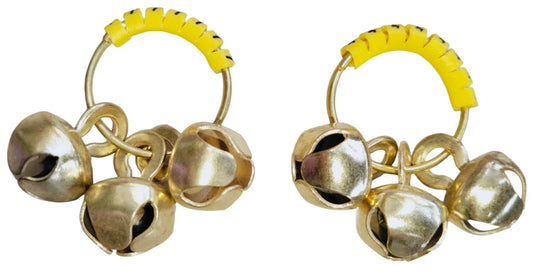 (Big Size, High Sound) Classy Looks Ghungroo Bells Finger Clapping Ring Yellow Kadi (Non Brass) Home Temple Pooja Aarti Bhajan Ganapati Ganesh Navratri Festivals Musical Gifting Goddess Chiming (2)