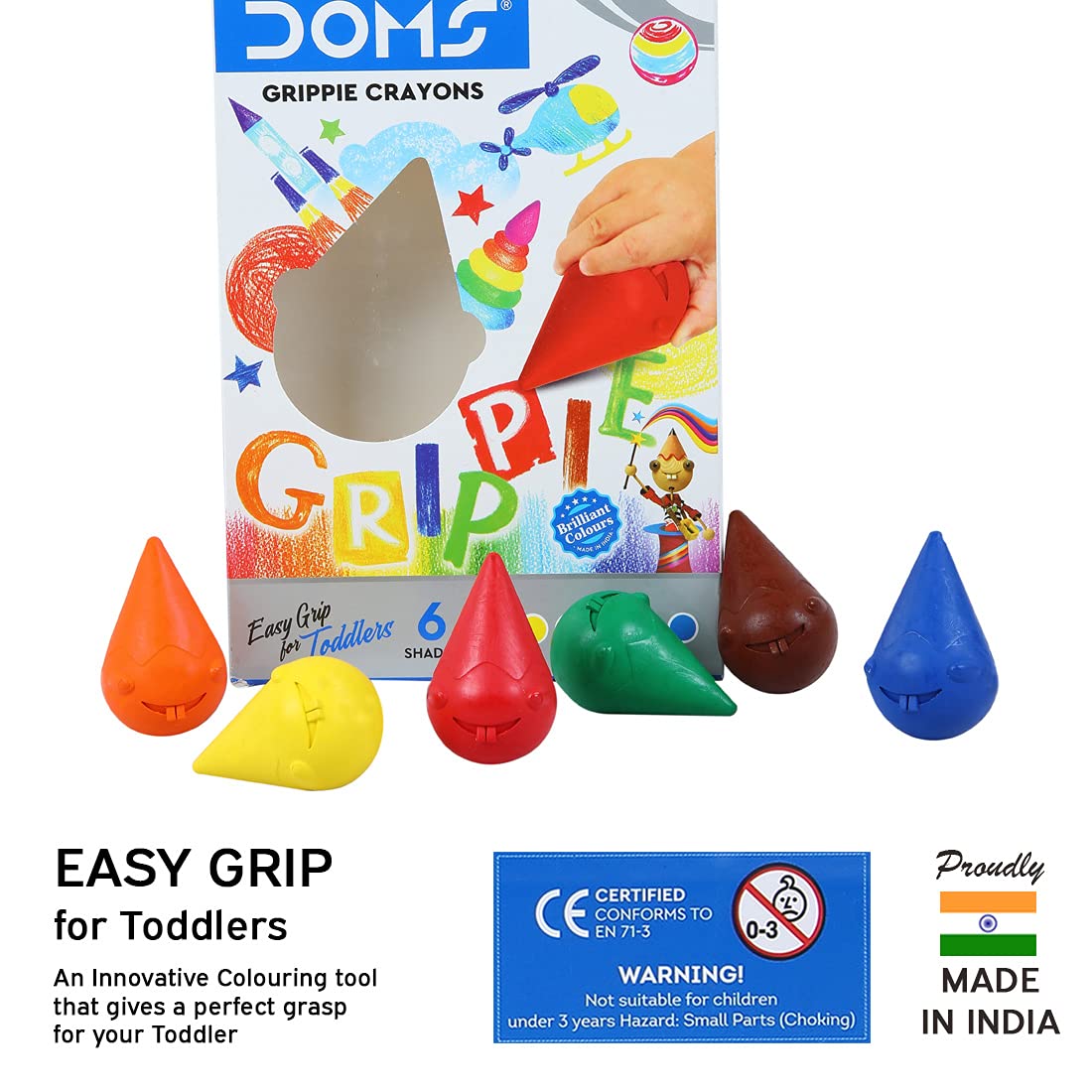 Doms 6 Shades Grippie Crayons Box Pack