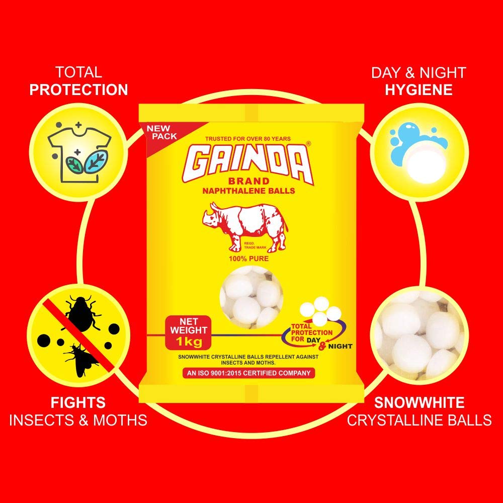 GAINDA Naphthalene Balls White Kapoor Goli Stain-Free Anti-Insect, Repellant Mothballs Sanitary Cubes for Commercial Use Cloth Wardrobe, Almirah, Bookshelves, & Drawers - 1kg