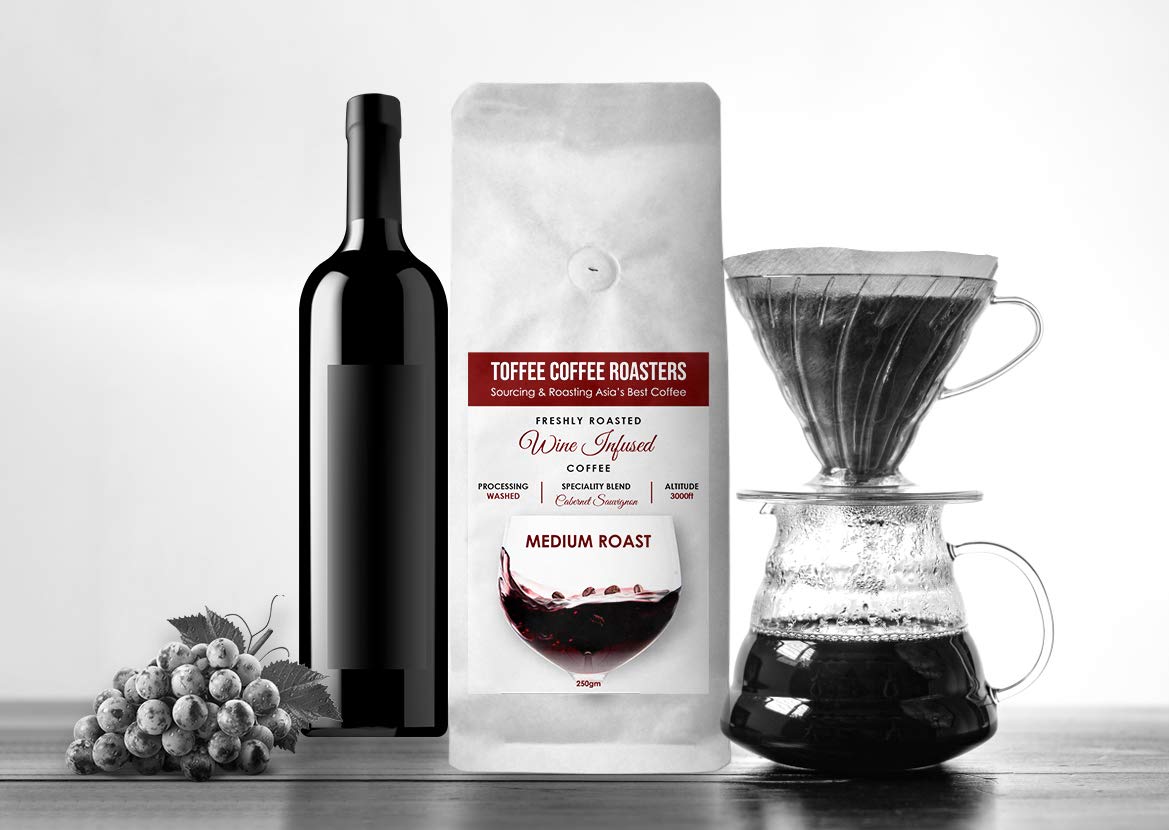 Cabernet Sauvignon Wine Barrel Aged Coffee | Toffee Coffee Roasters | Arabica Freshly Medium Roast | Coffee Notes: Fine Red Grapes and Wine (Decoction Coffee Maker, 250gm)