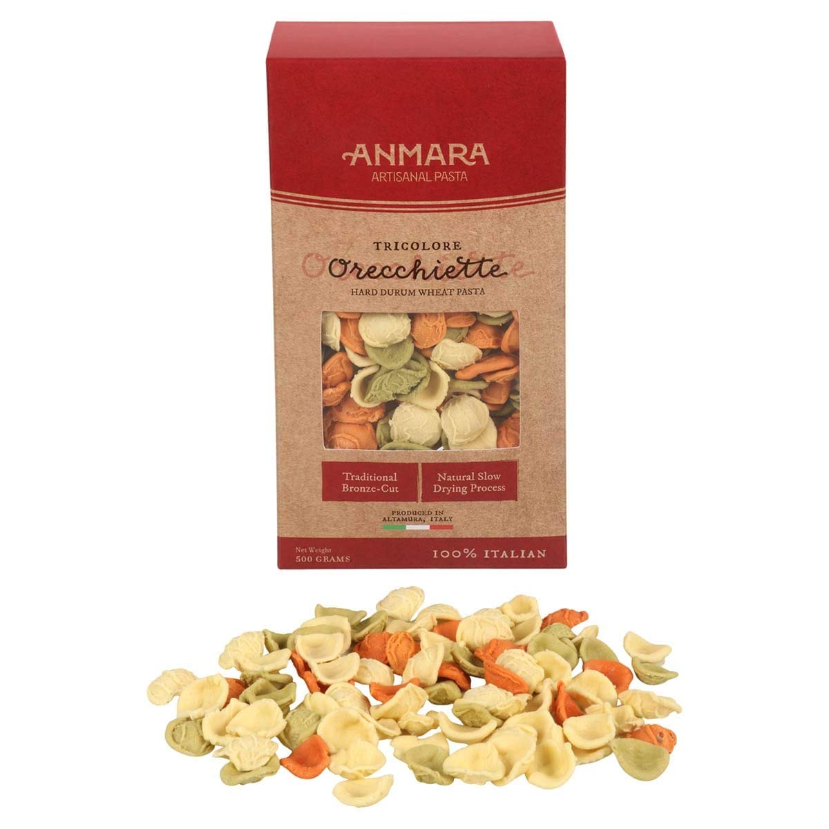 Anmara Artisanal Tricolore Orecchiette Pasta, 500 g