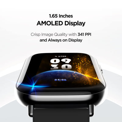 boAt Matrix Smart Watch with 1.65” AMOLED Display, Always On Mode, Slim Premium Design, Heart Rate & SpO2 Monitoring, Health Ecosystem & Multiple Sports Modes, 3ATM & 7 Days Battery Life(Pitch Black)