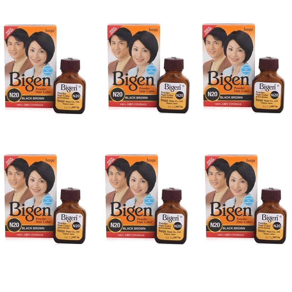 Bigen Powder Hair Color, Black Brown N20 - Pack of 6