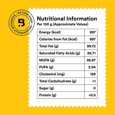 Barosi Premium A2 Cow Ghee 500 millilitre | A2 Danedar Desi Ghee | Churned from Curd with Bilona Method | Pure & Aromatic | Organic, Farm Made in Small Batches | Glass Jar Packing