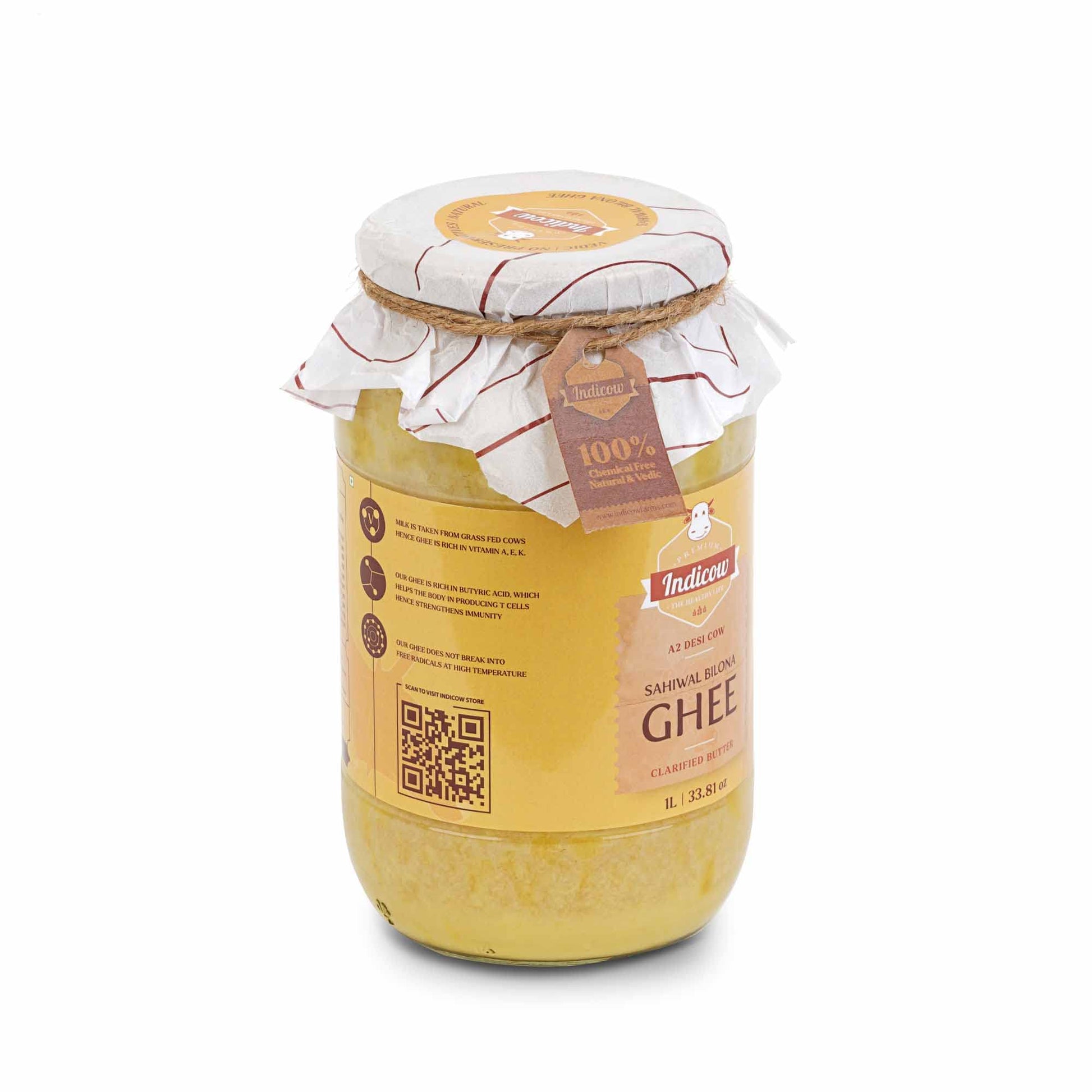 Indicow Organic Dairy Foods Pure Authentic A2 Ghee (1000ml(1ltr), Sahiwal)