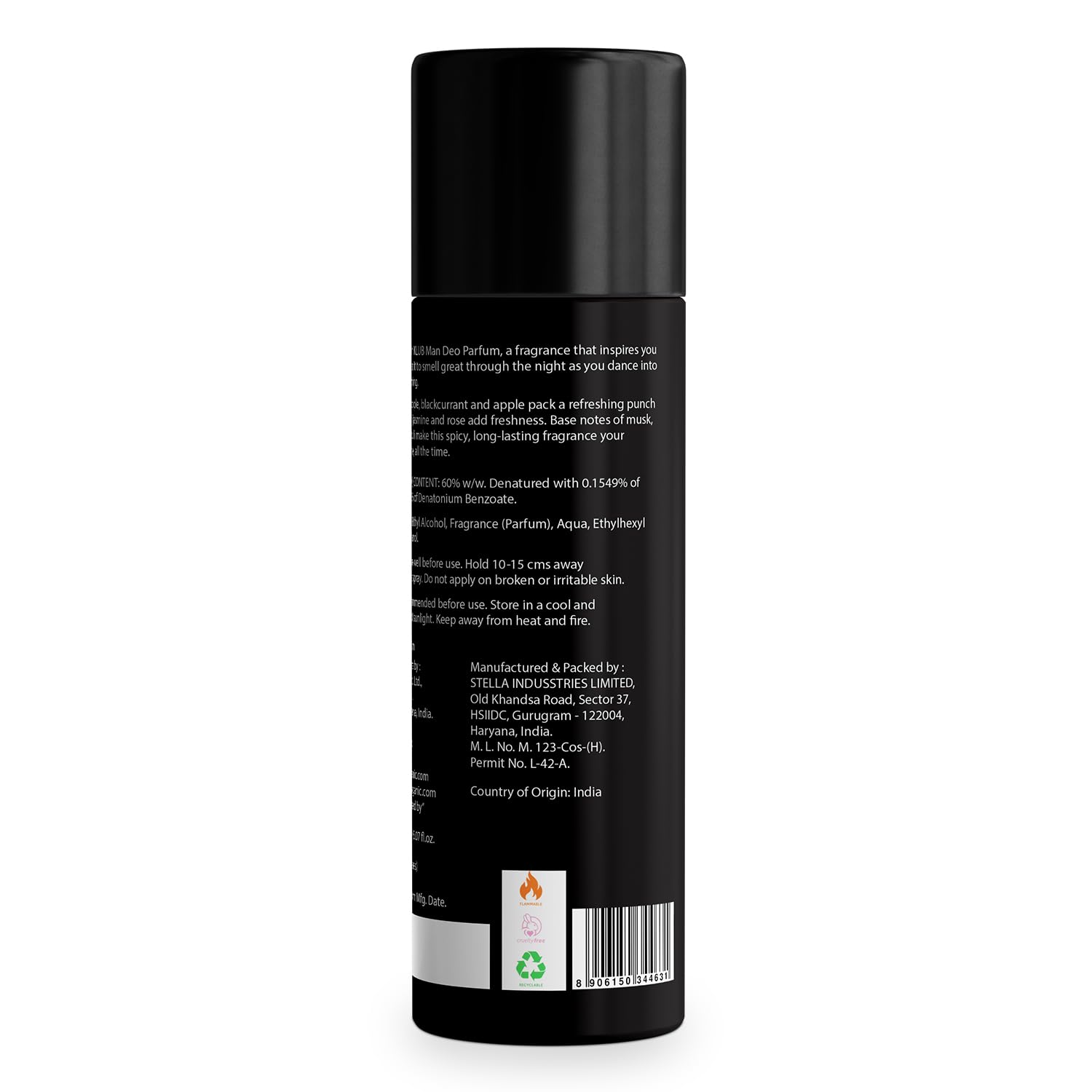 Bella Vita Luxury KLUB Man No Gas Body Deodorant Parfum for Men with Lemon, Rose and Vanilla|Musky and Spicy Long Lasting Body Perfume DEO 150 Ml