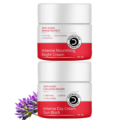 Dermistry Anti Aging Collagen Builder SPF30 Retinol Hyaluronic Acid Nourishing Age Protect Day Cream + Repair Protect Retinol Night Cream for Wrinkles Fine Lines 100ml