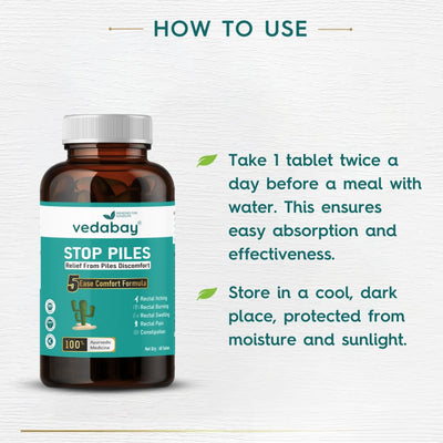 Vedabay Piles Care Tablets, Comprehensive Solution for Hemorrhoids and Fissures, 60 Tablets