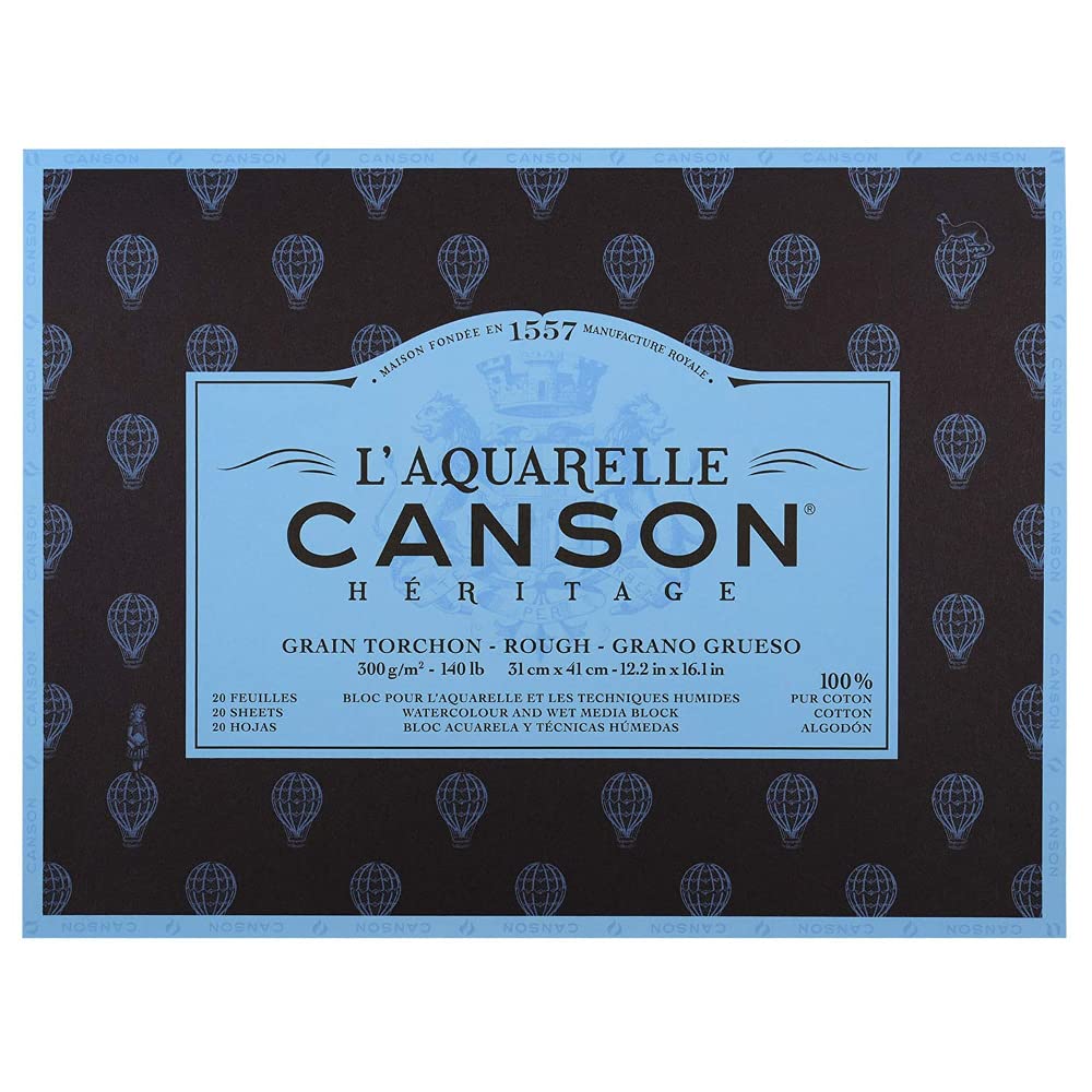 Canson Héritage Cotton 300 GSM Rough 31 x 41 cm Paper Block(White, 20 Sheets)