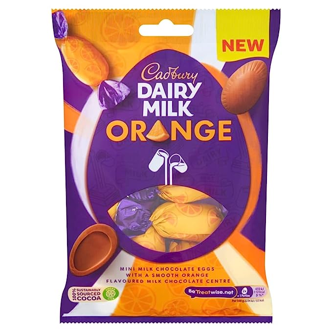 Cadbury Dairy Milk Orange Mini Milk Chocolate Eggs With Smooth Orange Flavoured Milk Chocolate Centre 72g (Imported)