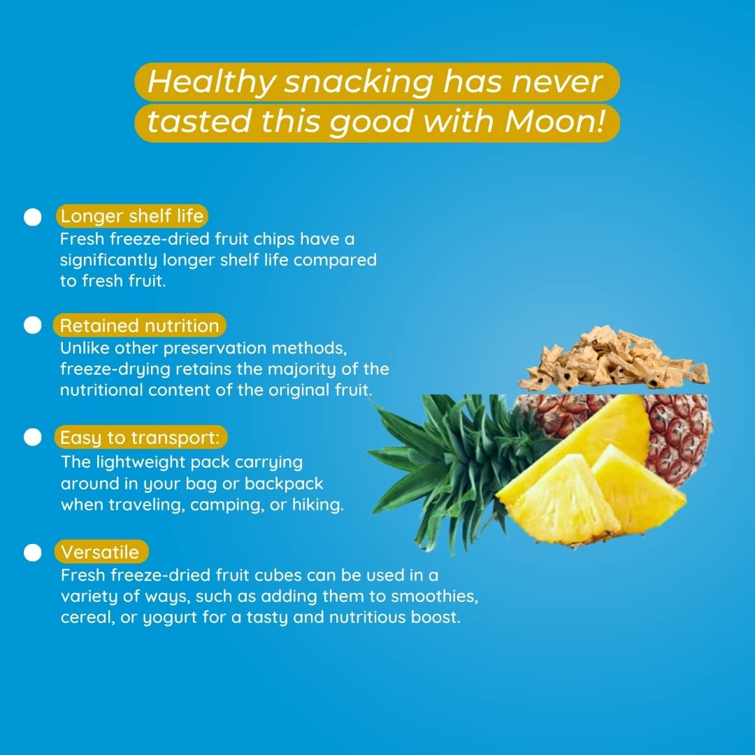 Moon Freeze Dried Pineapple Chips | Healthy Pineapple Snack | 100% Natural, Vegan, No Preservatives, No Added Sugar | 16 Gm | Moon_Pineapple_Chips | (16Gm) Pack of 2