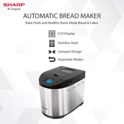 SHARP Atta and Bread Maker for Home, Kitchen | Fully Automatic Functions | 13 Pre Set Menu Including Gluten Free | 3 Crust Colours | Fruit & Nut Dispenser | LCD Display | Grey, Black I JAPAN QUALITY