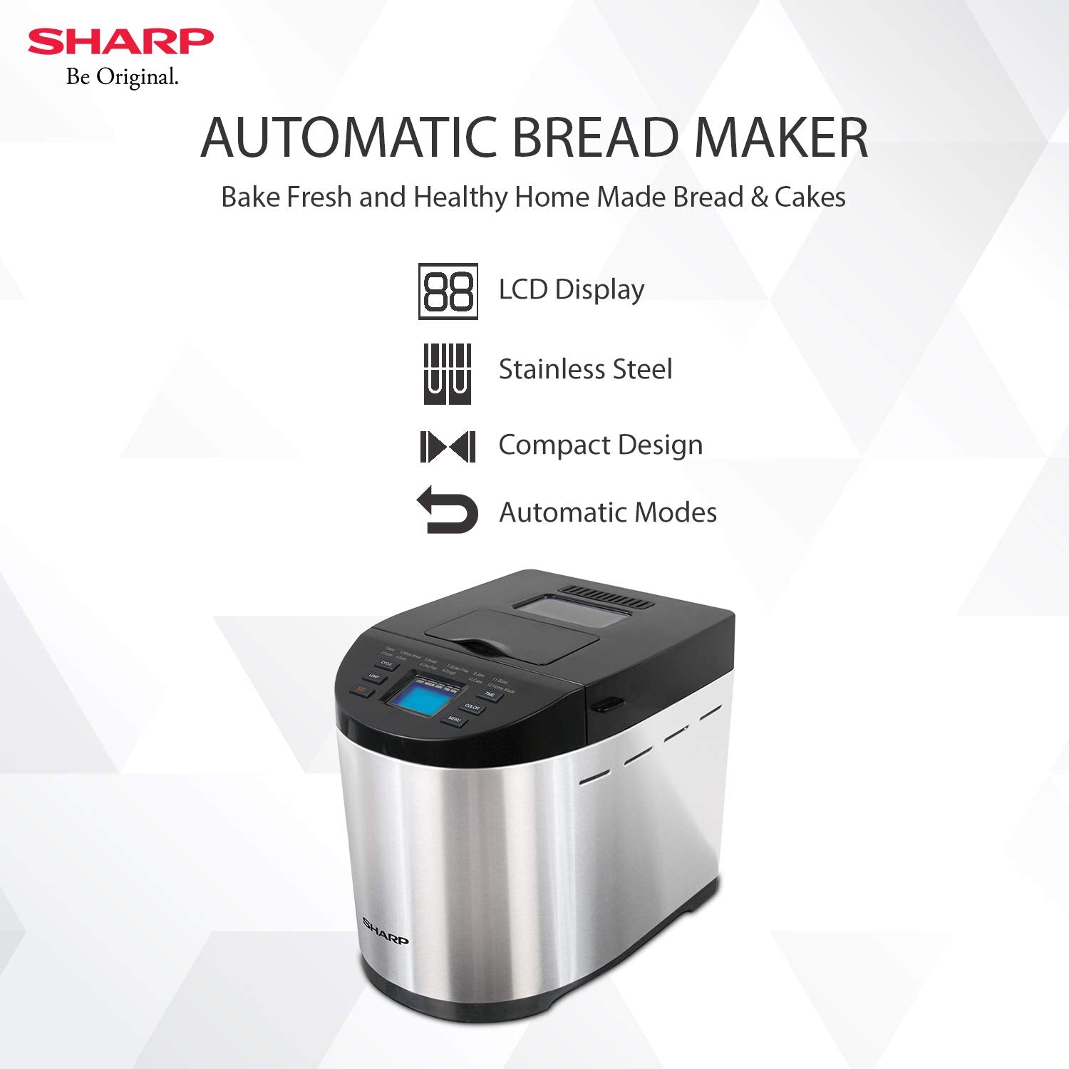 SHARP Atta and Bread Maker for Home, Kitchen | Fully Automatic Functions | 13 Pre Set Menu Including Gluten Free | 3 Crust Colours | Fruit & Nut Dispenser | LCD Display | Grey, Black I JAPAN QUALITY