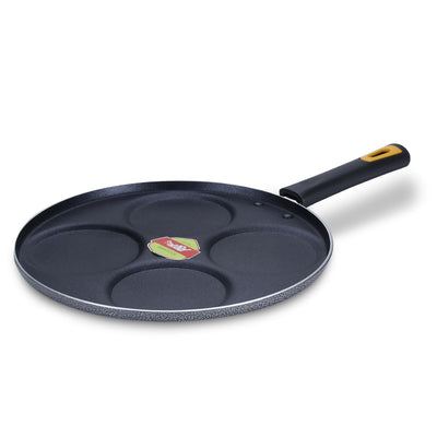 apsara kitchenware Diamond Aluminium Dura Big Non Stick Uttappa Tawa 4-Cavity with Handle for Mini Uttappa, Mini Pancake Maker, Mini Crepe Pan, Idli Pan Multi Snack Maker-Black