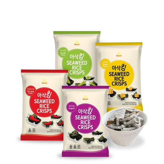 Binari Seaweed Rice Chips Crispy Snack 30g | Hot & Spicy Flavor | Chilli Flavor | Product of Korea | Gluten Free Snacking | Suitable for Vegans