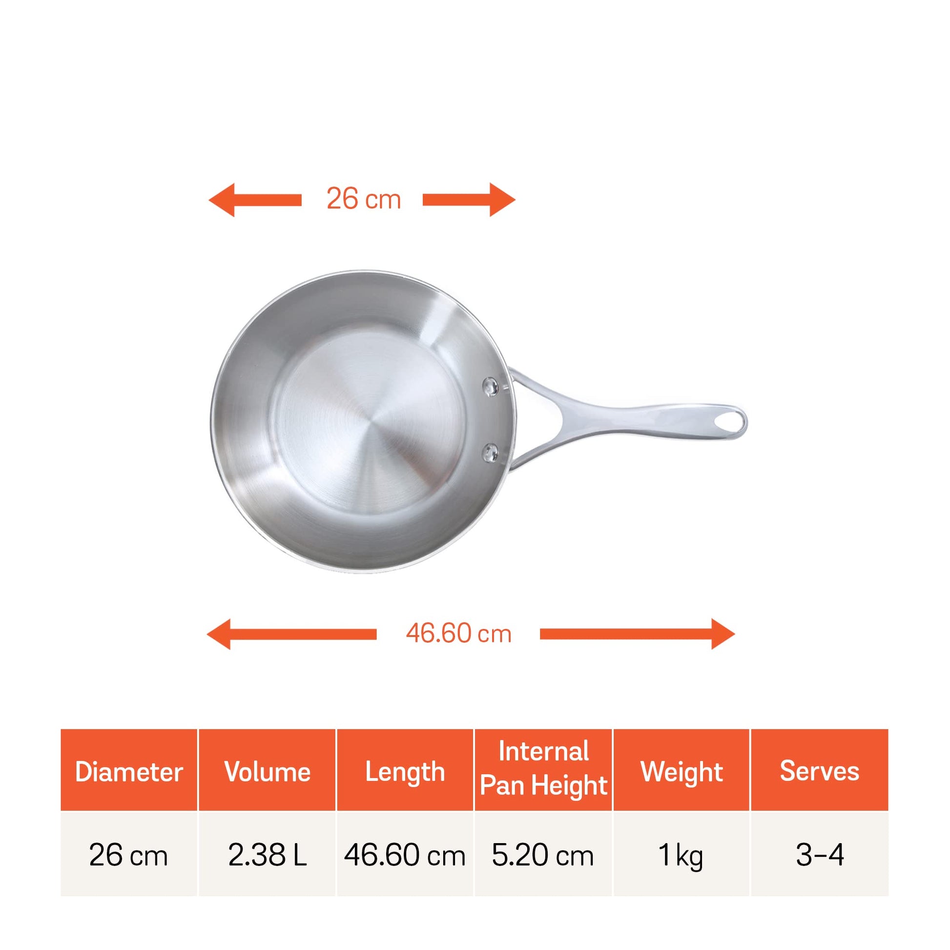 Meyer Select Stainless Steel Open Frypan 26cm (Induction & Gas Compatible)