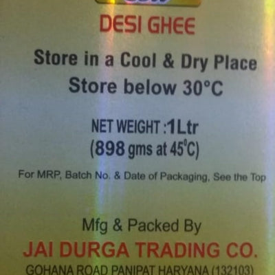 BRIJ GWALA Desi Cow Ghee |Made Traditionally From Curd |Pure Cow Ghee for Better Digestion and Immunity |-1 ltr Jar