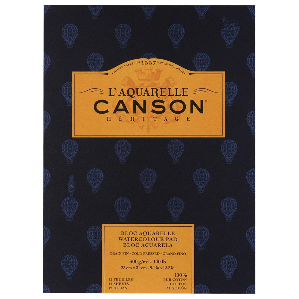 Canson Heritage Cotton 300 GSM Cold Pressed 23 x 31 cm Paper Pad(White, 12 Sheets)