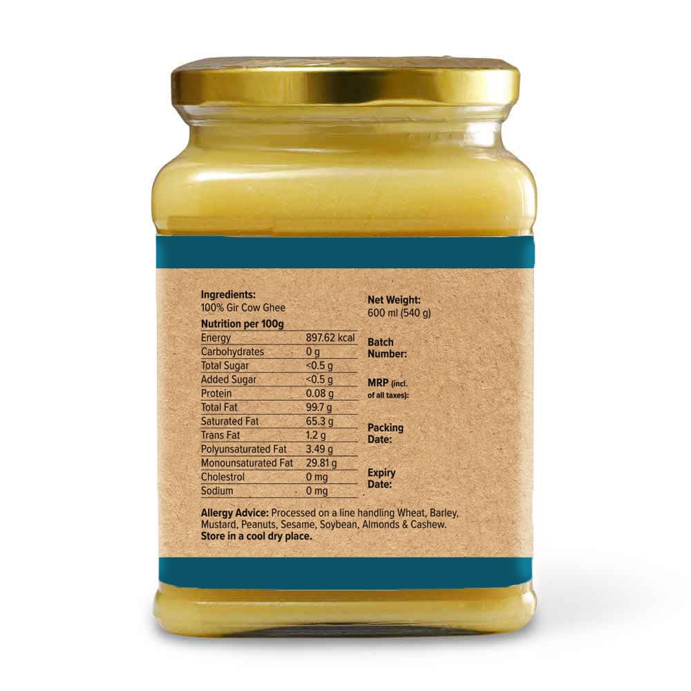 Conscious Food A2 Gir Cow Ghee | 600ml | with Pure A2 Milk | Grass-fed, Cultured, Premium & Traditional Bilona Ghee | Immunity Booster
