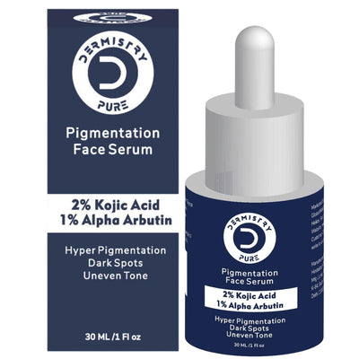 Dermistry Pure 2% Kojic Acid 1% Alpha Arbutin Skin Glowing Lightening Fairness Face Serum Removes Uneven Tone Dark Spots Pigmentation Tan & Dull Skin Suits All Skin Types 30ml