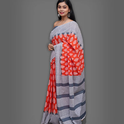 ANMOL FABRICS Women's Cotton Malmal Saree | Women Stylish Sadis | Printed Runing Blouse Piece | Sari Length 5.5 meter | Blouse Piece 1 m | Unstitched Blouse Material Free_Size_SAREE-MULTI_71
