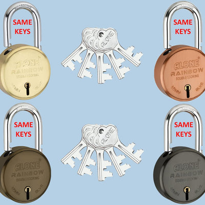 Alone Locks 65mm 10 Same Keys with 4 Padlocks | Double Locking 8 Levers | Antique Lock and Key for Home Door Main Gate Shutter Shop | Lacquer Caoted Rust Protect (Pack of 4)